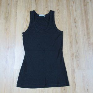 CROWN JEWEL USA Women’s XL Black Tiburon Tank Top Raw Edge Scoop Rib Knit